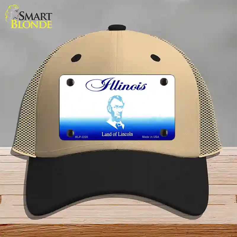 Illinois State Blank Novelty License Plate Hat Mesh / Khaki|Black