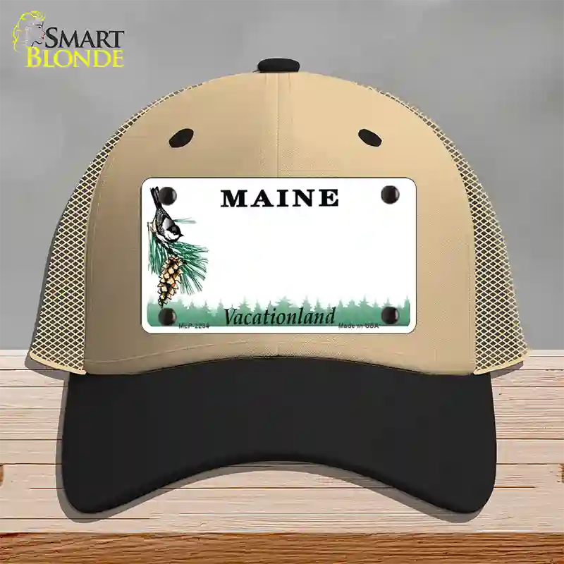 Maine State Blank Novelty License Plate Hat Mesh / Khaki|Black