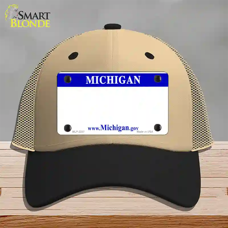 Michigan State Blank Novelty License Plate Hat Mesh / Khaki|Black