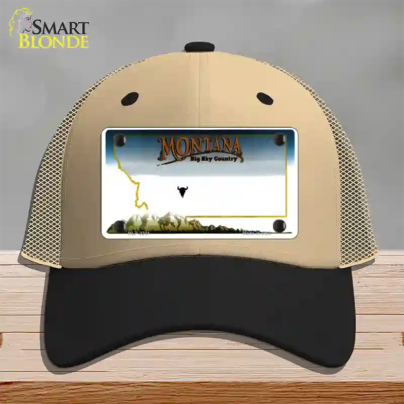 Montana State Blank Novelty License Plate Hat Mesh / Khaki|Black