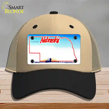 Nebraska State Blank Novelty License Plate Hat Mesh / Khaki|Black