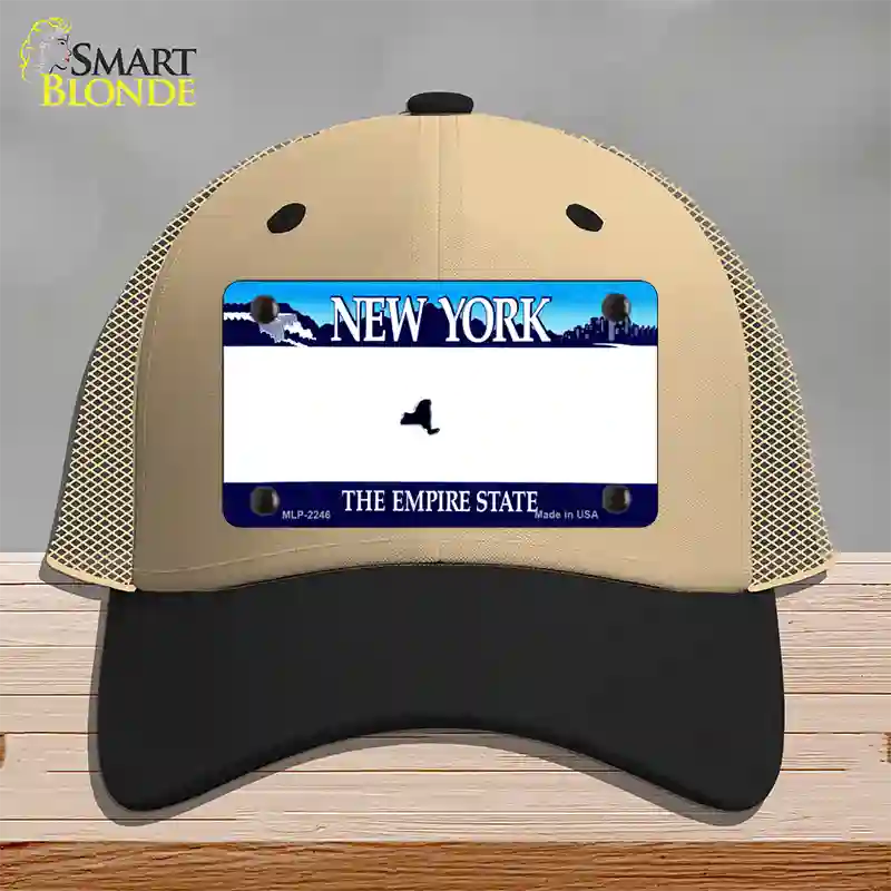 New York State State Blank Novelty License Plate Hat Mesh / Khaki|Black