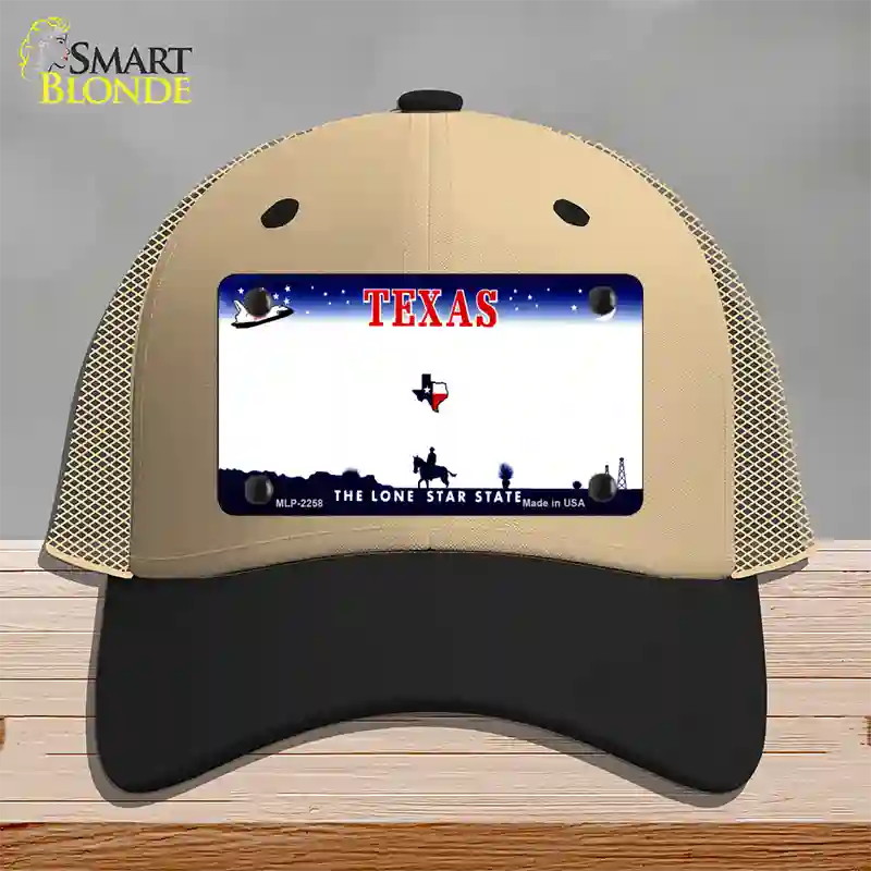 Texas State Blank Novelty License Plate Hat Mesh / Khaki|Black