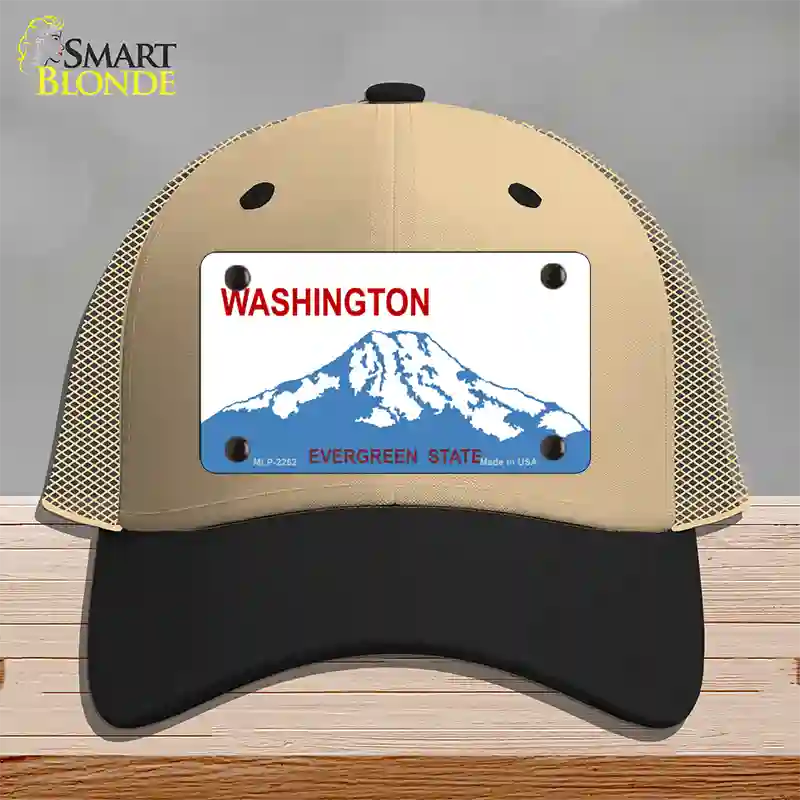 Washington State Blank Novelty License Plate Hat Mesh / Khaki|Black