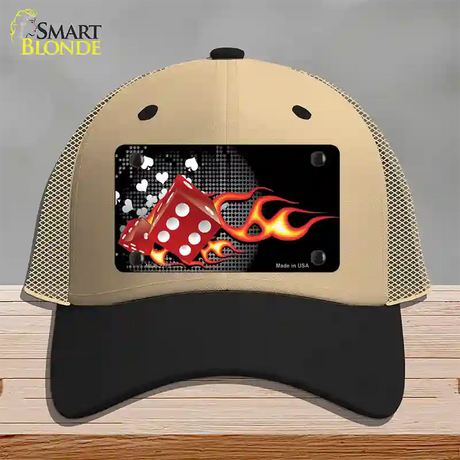 Fire Dice Flame Novelty License Plate Hat Mesh / Khaki|Black