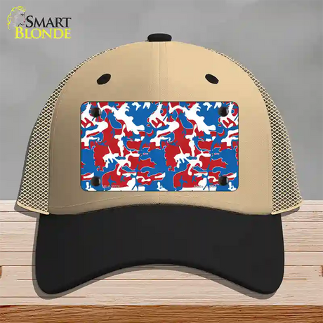 Patriotic Camouflage Novelty License Plate Hat Mesh / Khaki|Black