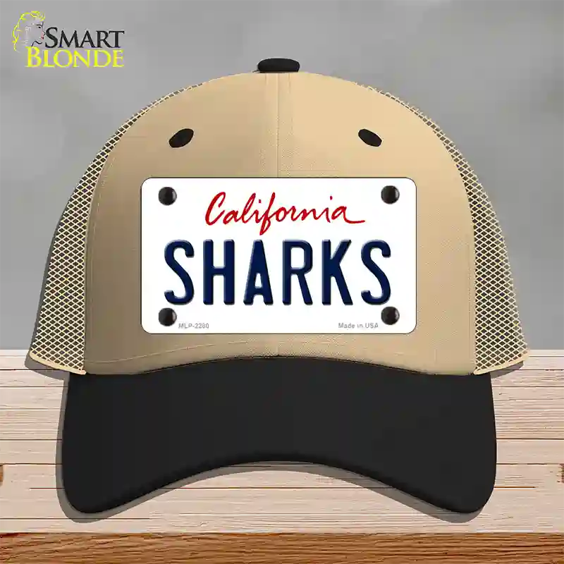 Sharks California State Novelty License Plate Hat Mesh / Khaki|Black