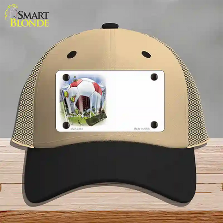 Soccer Ball Offset Novelty License Plate Hat Mesh / Khaki|Black