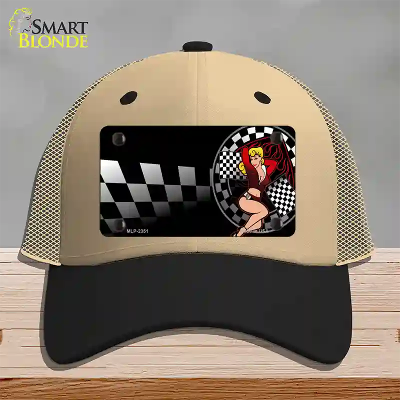 Racing Pin Up Girl Novelty License Plate Hat Mesh / Khaki|Black