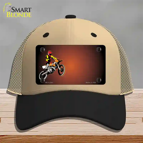 Dirt Bike Rider Offset Novelty License Plate Hat Mesh / Khaki|Black