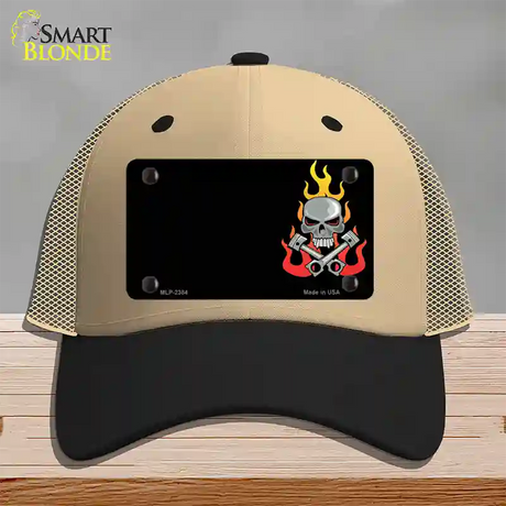 Gear Head Skull Offset Novelty License Plate Hat Mesh / Khaki|Black