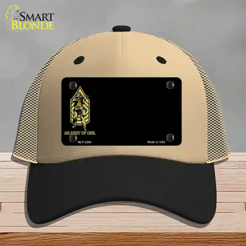 An Army of One Offset Novelty License Plate Hat Mesh / Khaki|Black