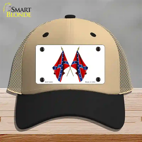 Confederate Crossed Flags Novelty License Plate Hat Mesh / Khaki|Black