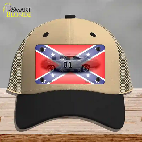 Confederate Flag Charger Novelty License Plate Hat Mesh / Khaki|Black