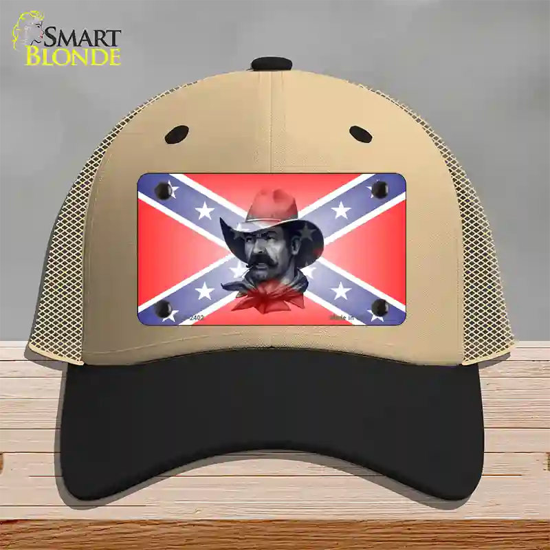 Confederate Flag Cowboy Novelty License Plate Hat Mesh / Khaki|Black