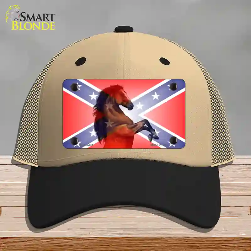 Confederate Flag Stallion Horse Novelty License Plate Hat Mesh / Khaki|Black