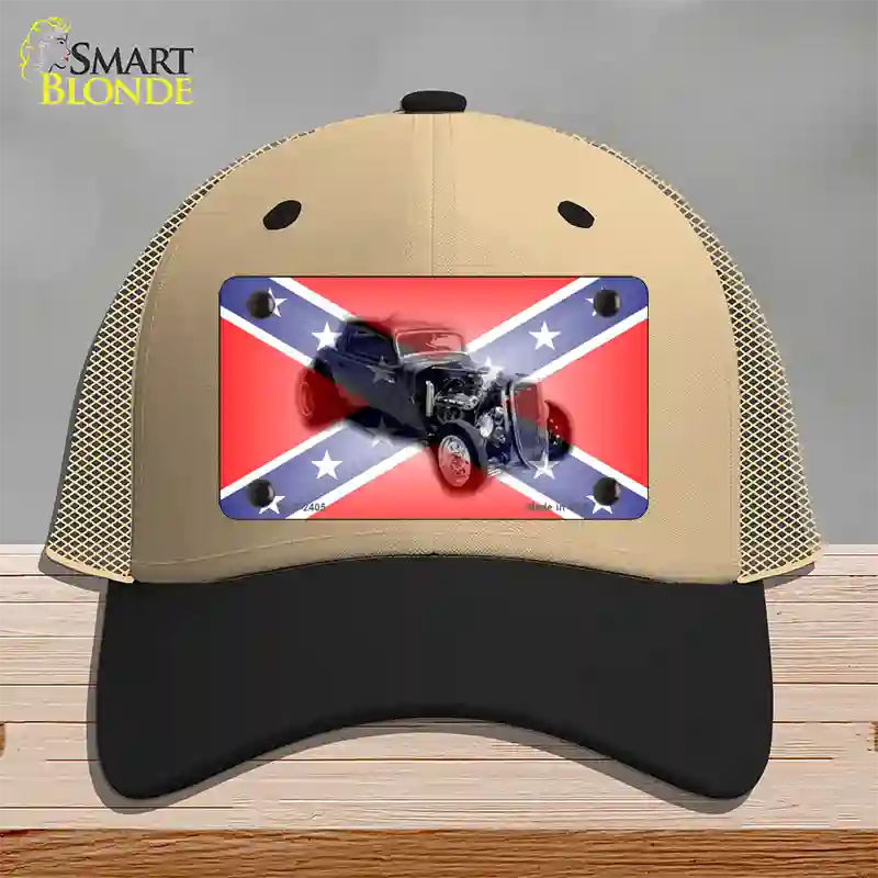 Confederate Flag Hot Rod Novelty License Plate Hat Mesh / Khaki|Black