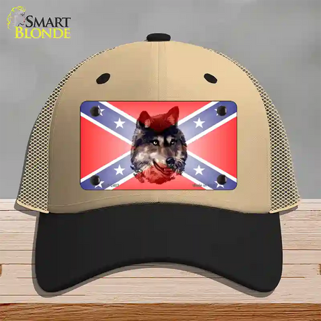 Confederate Flag Faded Wolf Novelty License Plate Hat Mesh / Khaki|Black