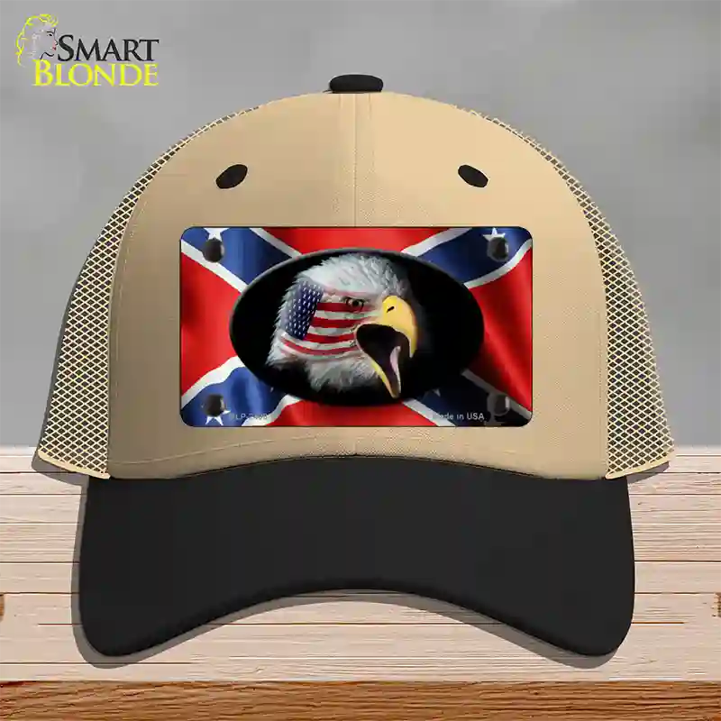 Rebel Flag American Eagle Novelty License Plate Hat Mesh / Khaki|Black