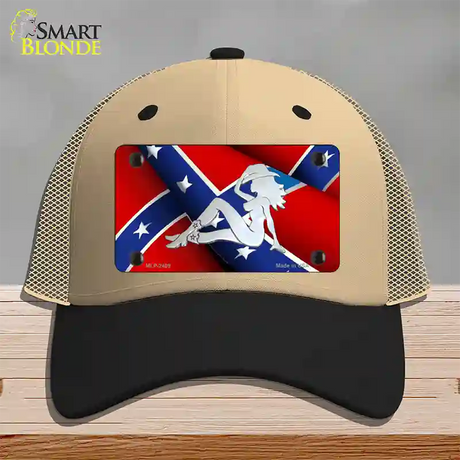 Rebel Flag Mudflap Cowgirl Novelty License Plate Hat Mesh / Khaki|Black