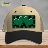 Green Black Polka Dot Green Center Hearts Novelty License Plate Hat Mesh / Khaki|Black