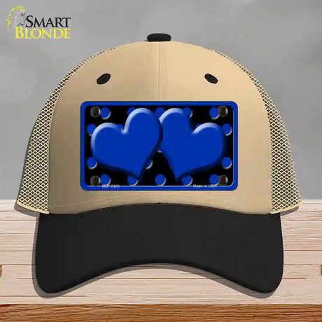 Blue Black Polka Dot Blue Center Hearts Novelty License Plate Hat Mesh / Khaki|Black