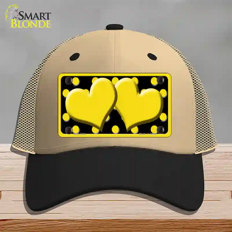 Yellow Black Polka Dot Yellow Center Hearts Novelty License Plate Hat Mesh / Khaki|Black