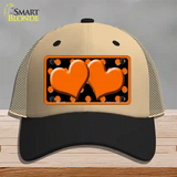 Orange Black Polka Dot Orange Center Hearts Novelty License Plate Hat Mesh / Khaki|Black