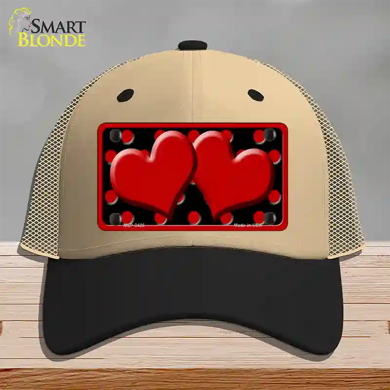 Red Black Polka Dot Red Center Hearts Novelty License Plate Hat Mesh / Khaki|Black