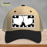 White Black Polka Dot Black Center Hearts Novelty License Plate Hat Mesh / Khaki|Black