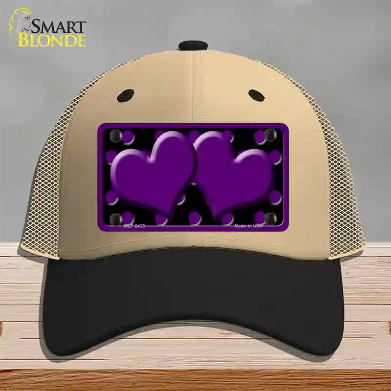 Purple Black Polka Dot Purple Center Hearts Novelty License Plate Hat Mesh / Khaki|Black