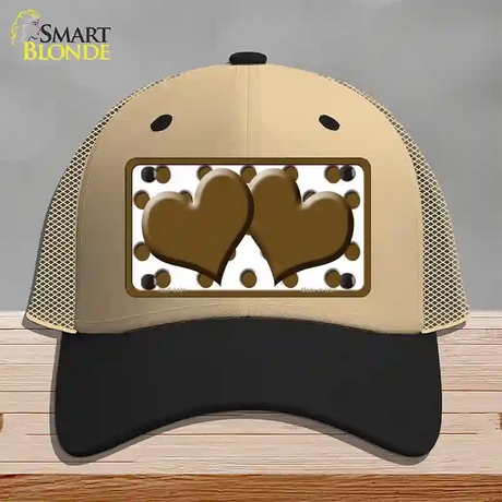 Brown White Polka Dot Brown Centered Hearts Novelty License Plate Hat Mesh / Khaki|Black