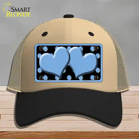 Light Blue Black Polka Dot Light Blue Centered Hearts Novelty License Plate Hat Mesh / Khaki|Black