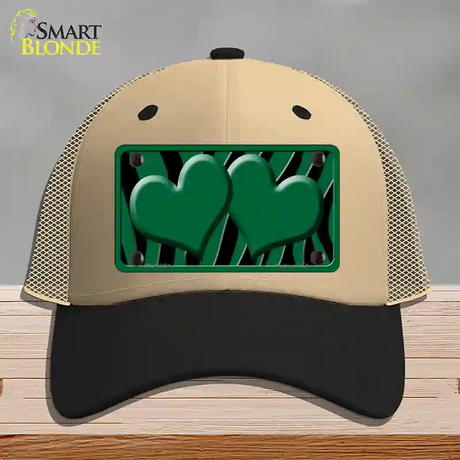 Green Black Zebra Green Centered Hearts Novelty License Plate Hat Mesh / Khaki|Black