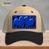 Blue Black Zebra Blue Centered Hearts Novelty License Plate Hat Mesh / Khaki|Black