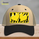 Yellow Black Zebra Yellow Centered Hearts Novelty License Plate Hat Mesh / Khaki|Black