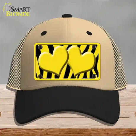 Yellow Black Zebra Yellow Centered Hearts Novelty License Plate Hat Mesh / Khaki|Black