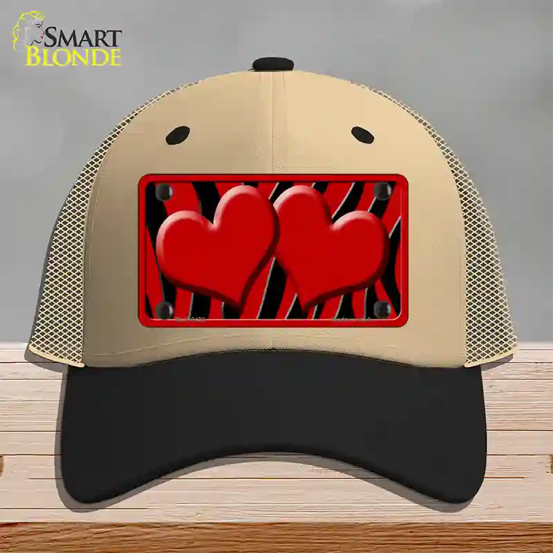 Red Black Zebra Red Centered Hearts Novelty License Plate Hat Mesh / Khaki|Black