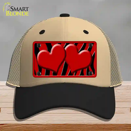 Red Black Zebra Red Centered Hearts Novelty License Plate Hat Mesh / Khaki|Black