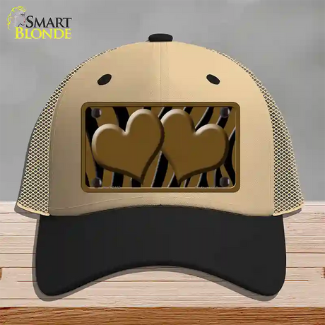 Brown Black Zebra Brown Centered Hearts Novelty License Plate Hat Mesh / Khaki|Black