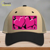 Pink Black Giraffe Pink Centered Hearts Novelty License Plate Hat Mesh / Khaki|Black