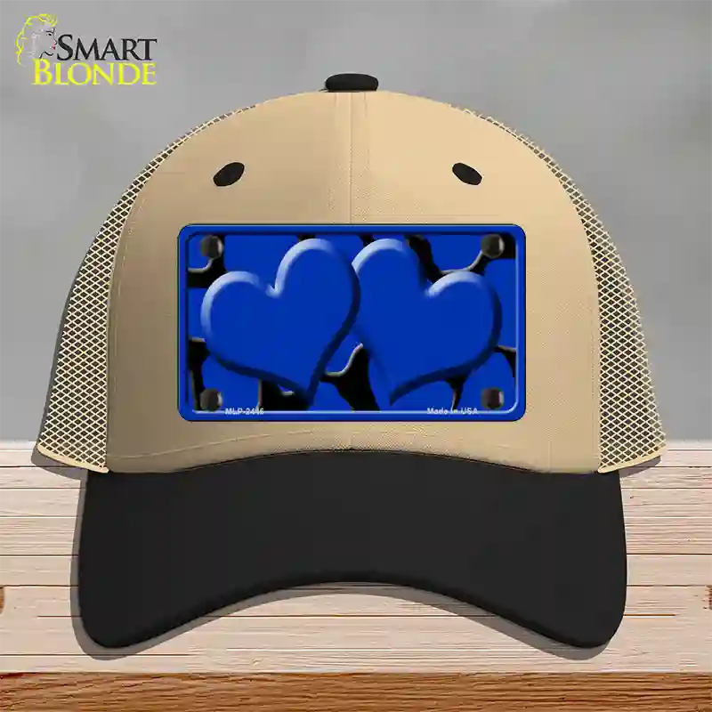 Blue Black Giraffe Blue Centered Hearts Novelty License Plate Hat Mesh / Khaki|Black