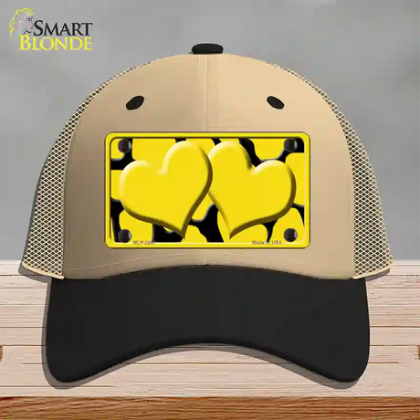 Yellow Black Giraffe Yellow Centered Hearts Novelty License Plate Hat Mesh / Khaki|Black