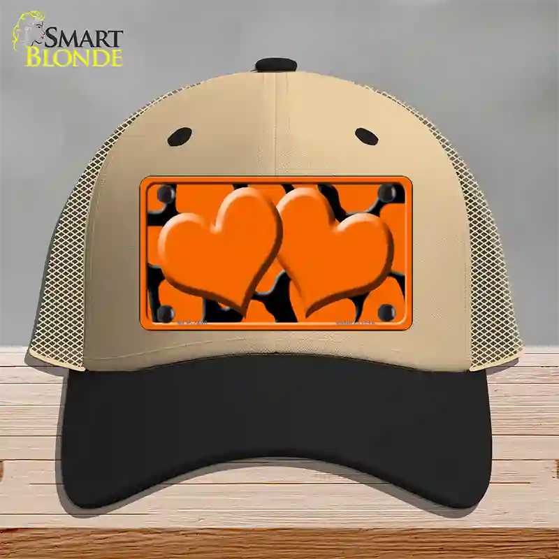 Orange Black Giraffe Orange Centered Hearts Novelty License Plate Hat Mesh / Khaki|Black