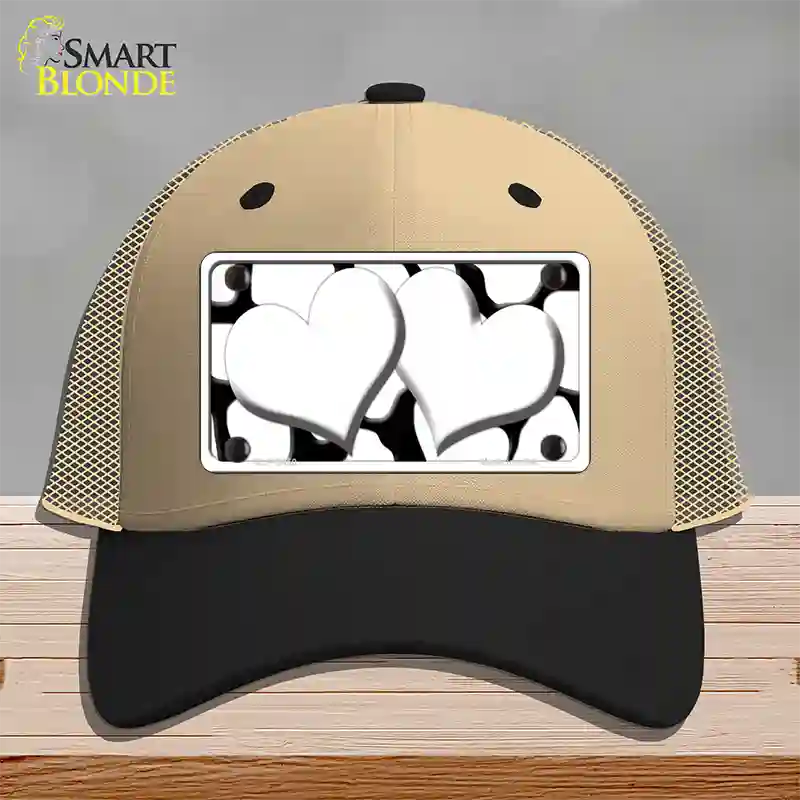 White Black Giraffe White Centered Hearts Novelty License Plate Hat Mesh / Khaki|Black