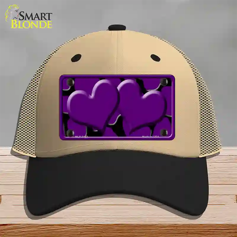 Purple Black Giraffe Purple Centered Hearts Novelty License Plate Hat Mesh / Khaki|Black