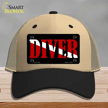 Scuba Diver Novelty License Plate Hat Mesh / Khaki|Black