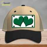 Solid Green Centered Hearts White Novelty License Plate Hat Mesh / Khaki|Black