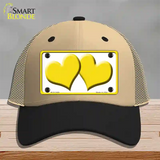 Solid Yellow Centered Hearts White Novelty License Plate Hat Mesh / Khaki|Black