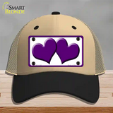 Solid Purple Centered Hearts White Novelty License Plate Hat Mesh / Khaki|Black